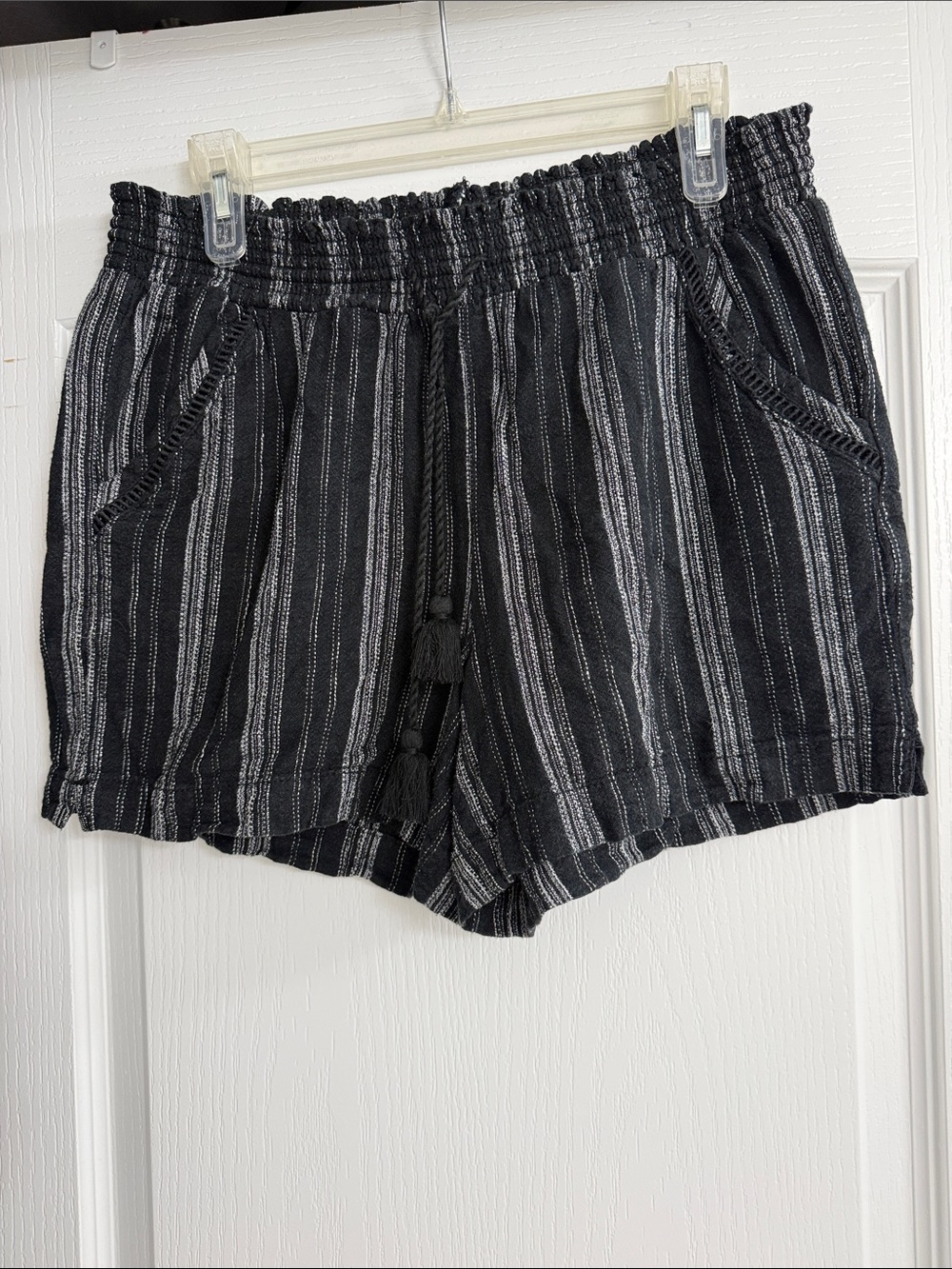 Briggs New York Black and White Striped Drawstring Shorts